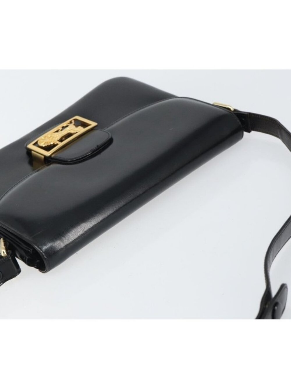 Authentic CELINE Horse Carriage Shoulder Bag Leather Black Gold - Picture 10 of 16